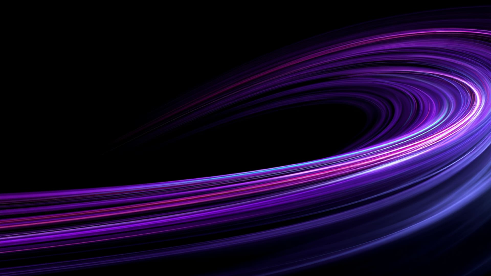 Abstract digital swirl of purple, pink, and blue light trails against a black background, creating a sense of speed, energy, and motion.