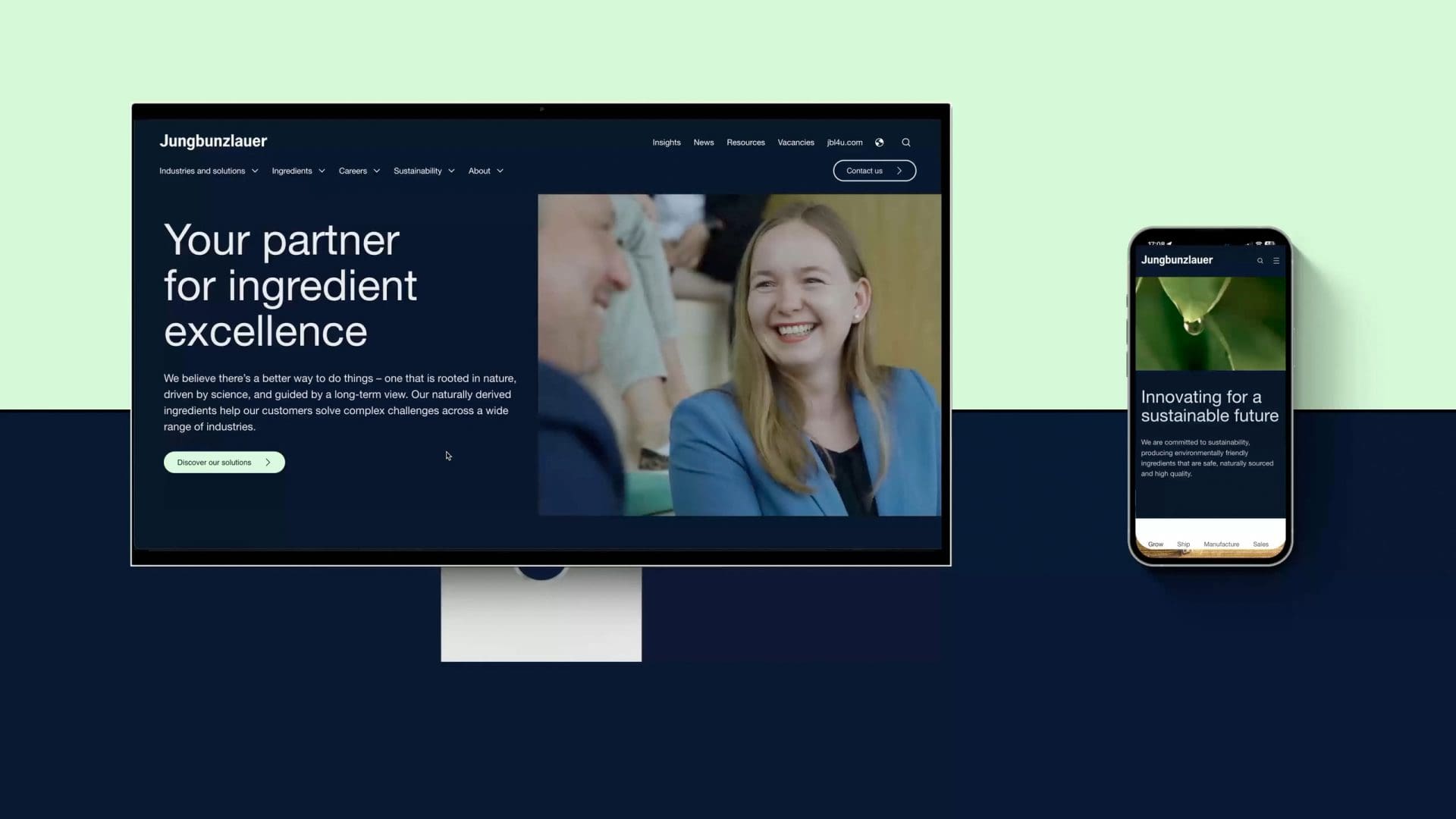 Jungbunzlauer website displayed on desktop and mobile devices