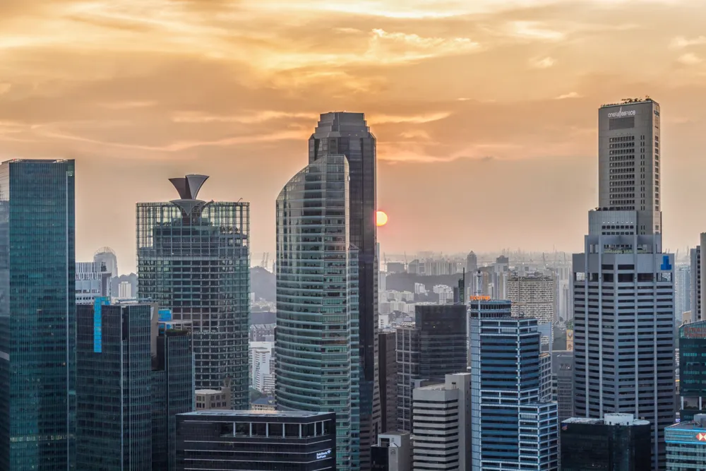 Singapore Business Bank skyscrapers sunset